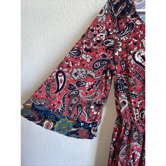Flying Tomato Boho Dress Bell Sleeve Paisley Embroidered M Anthropologie Hippie - Picture 3 of 8
